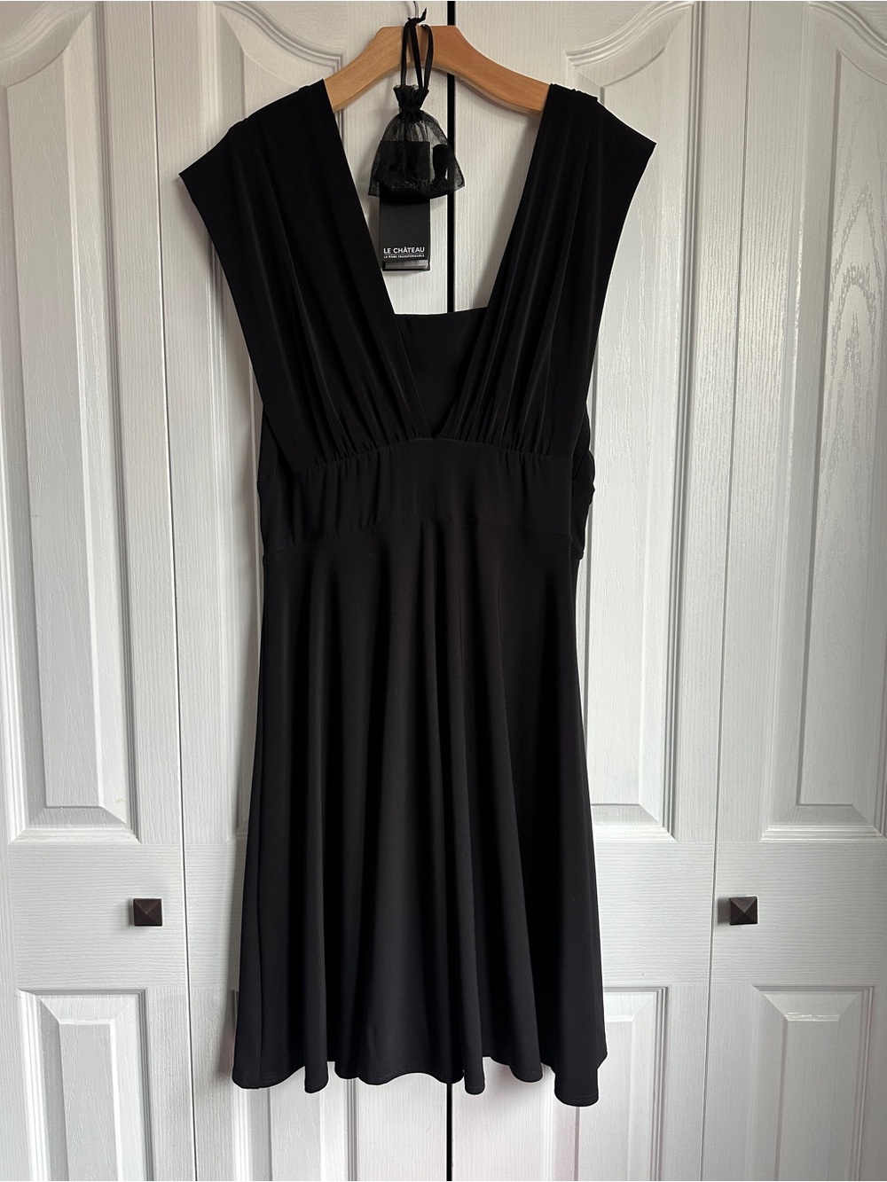 Vintage NWT le chateau Black Deep V-Neck Midi Convertible Dress